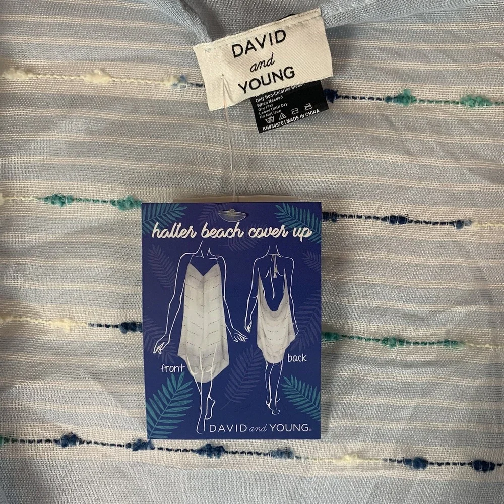 DAVID AND YOUNG - OS - NWT Cover Up Blue Embroidered Tassels Ties Snag Flaw 6098